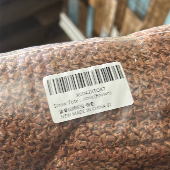 Brown Woven Tote Bag with Pouch - Picture 16 of 16